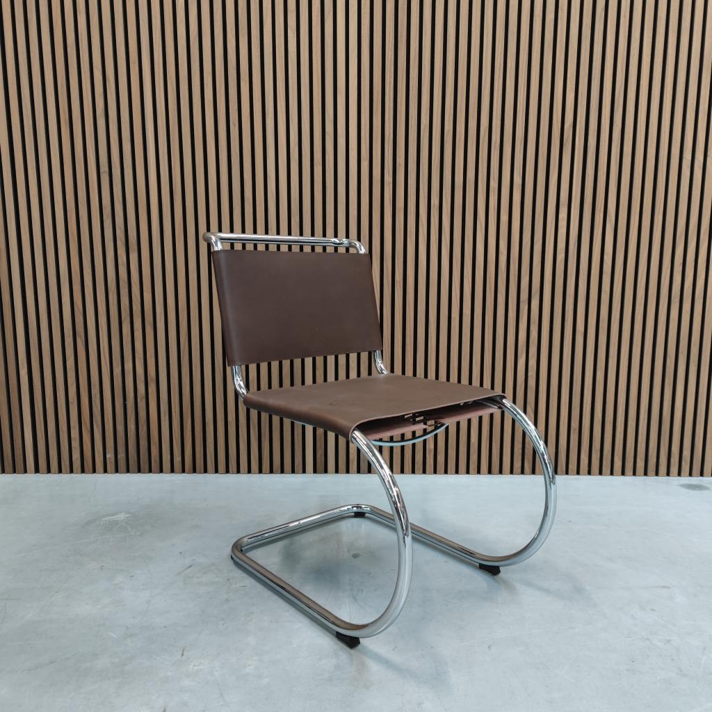 Thonet S 533 Eetkamerstoel – Chroom met Mokka Leder, Ophalen of Verzenden