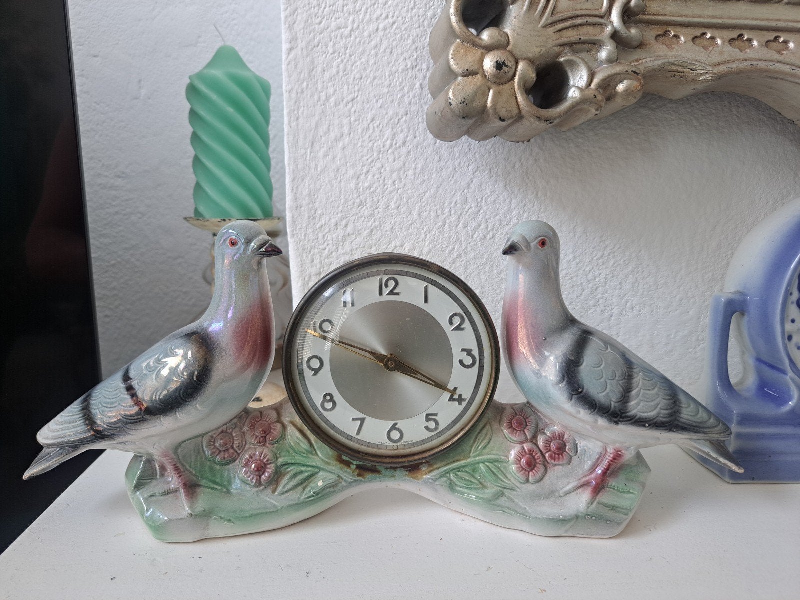 Vintage keramieken klok met duiven - decoratie, Ophalen of Verzenden