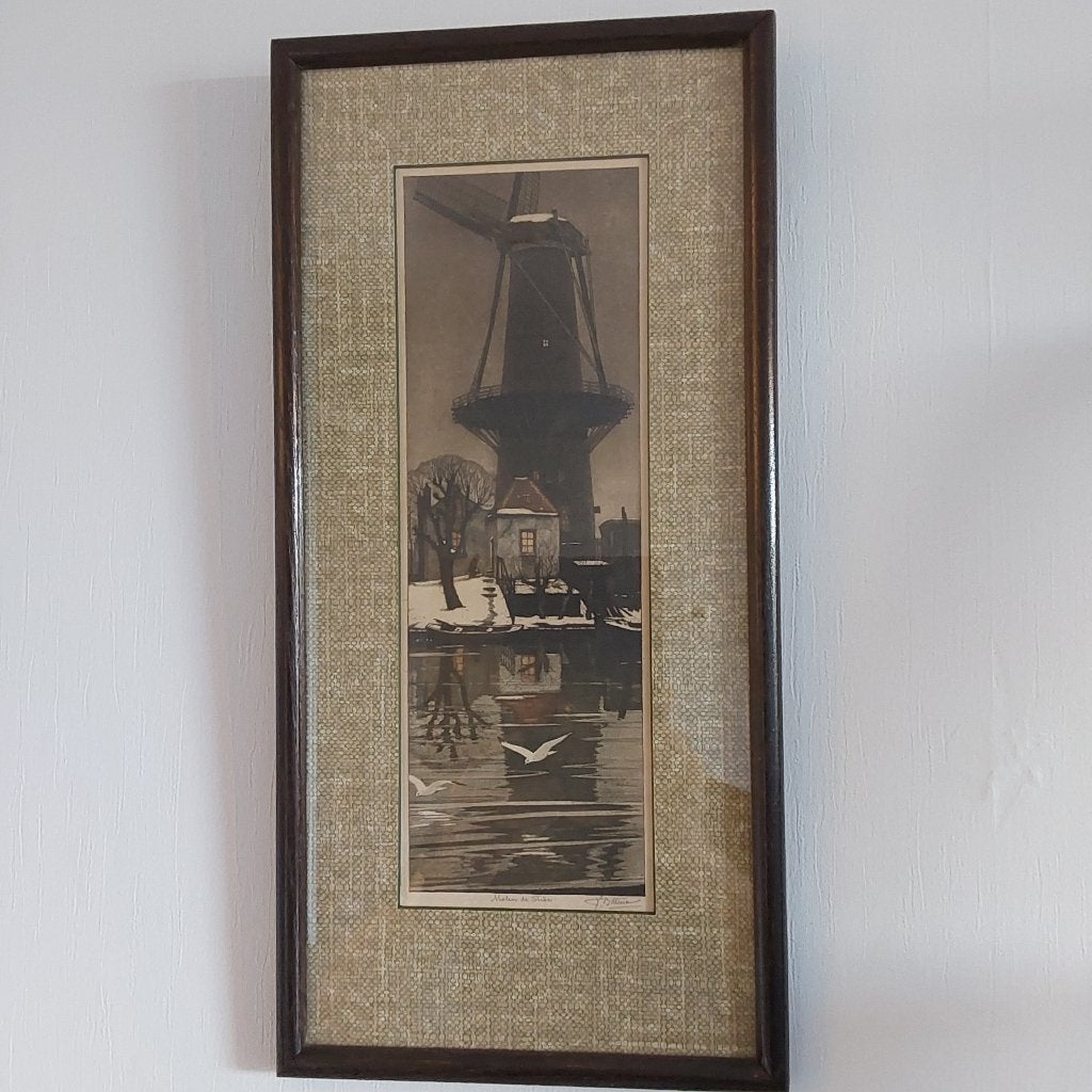 Ets molen de stier leiden, Ophalen of Verzenden, Stadsgezicht, Ets