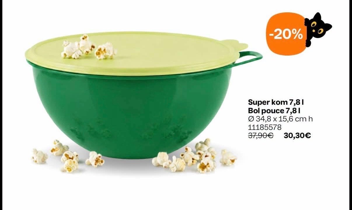 Nieuwe Tupperware Super Kom 7,8L - Groen met Deksel, Nieuw, Ophalen of Verzenden, Met deksel, Bak of Kom