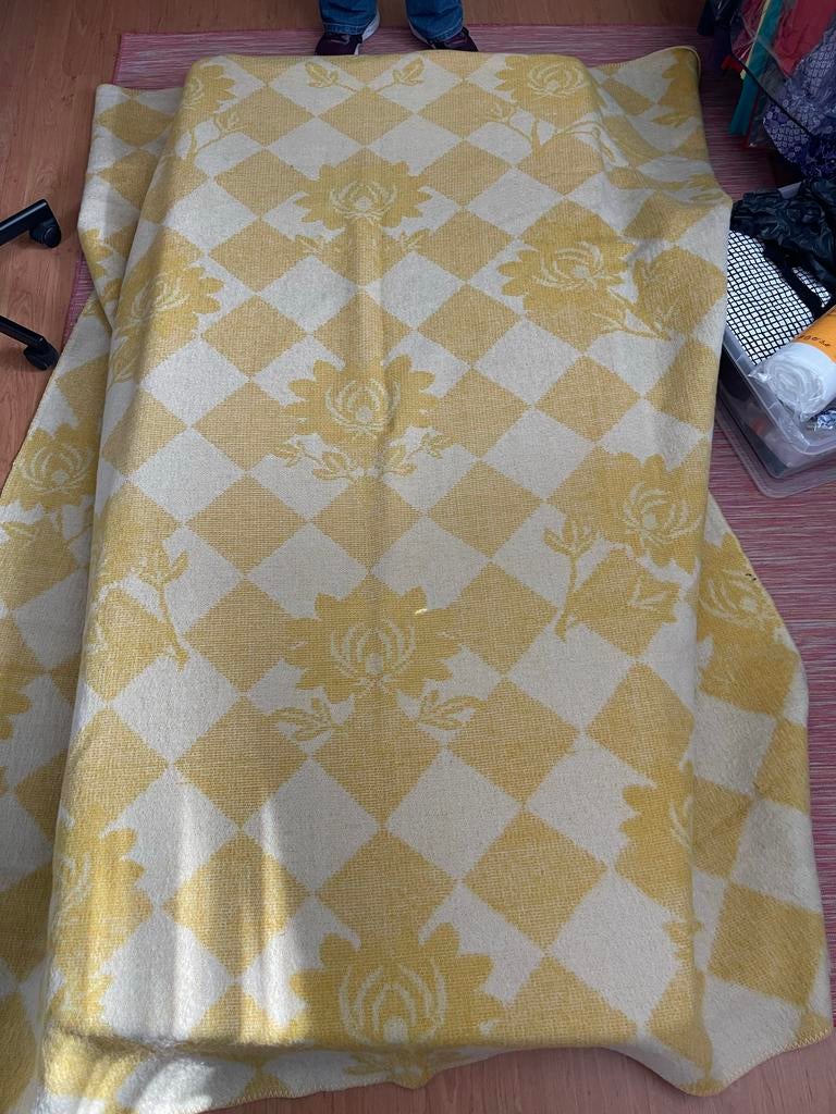 Vintage Aabe wollen Deken 195x230 - Zeer Goede Staat, Gebruikt, Geel, Tweepersoons, Ophalen of Verzenden