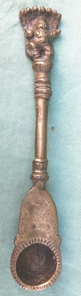 Hindoe bronzen rituele lepel nr 3 Puja spoon, Antiek en Kunst, Ritueel object, India, Handgemaakt, Ophalen of Verzenden