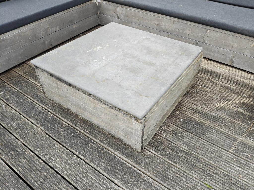 Robuuste houten tuintafel met hardstenen blad, Tuin en Terras, Tuintafels, Ophalen of Verzenden, Gebruikt, Rechthoekig, Hout