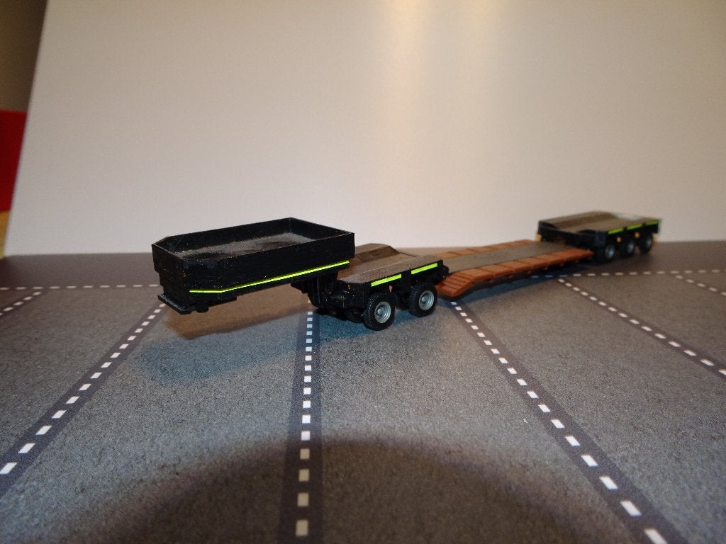 163 herpa goldhofer oplegger zwart gebruikt 5 as 1:87 truck, Ophalen of Verzenden, Gebruikt, Bus of Vrachtwagen, Herpa