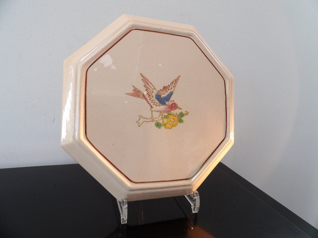 Art Deco Longwy grote Onderzetter, Vogel, Ophalen of Verzenden