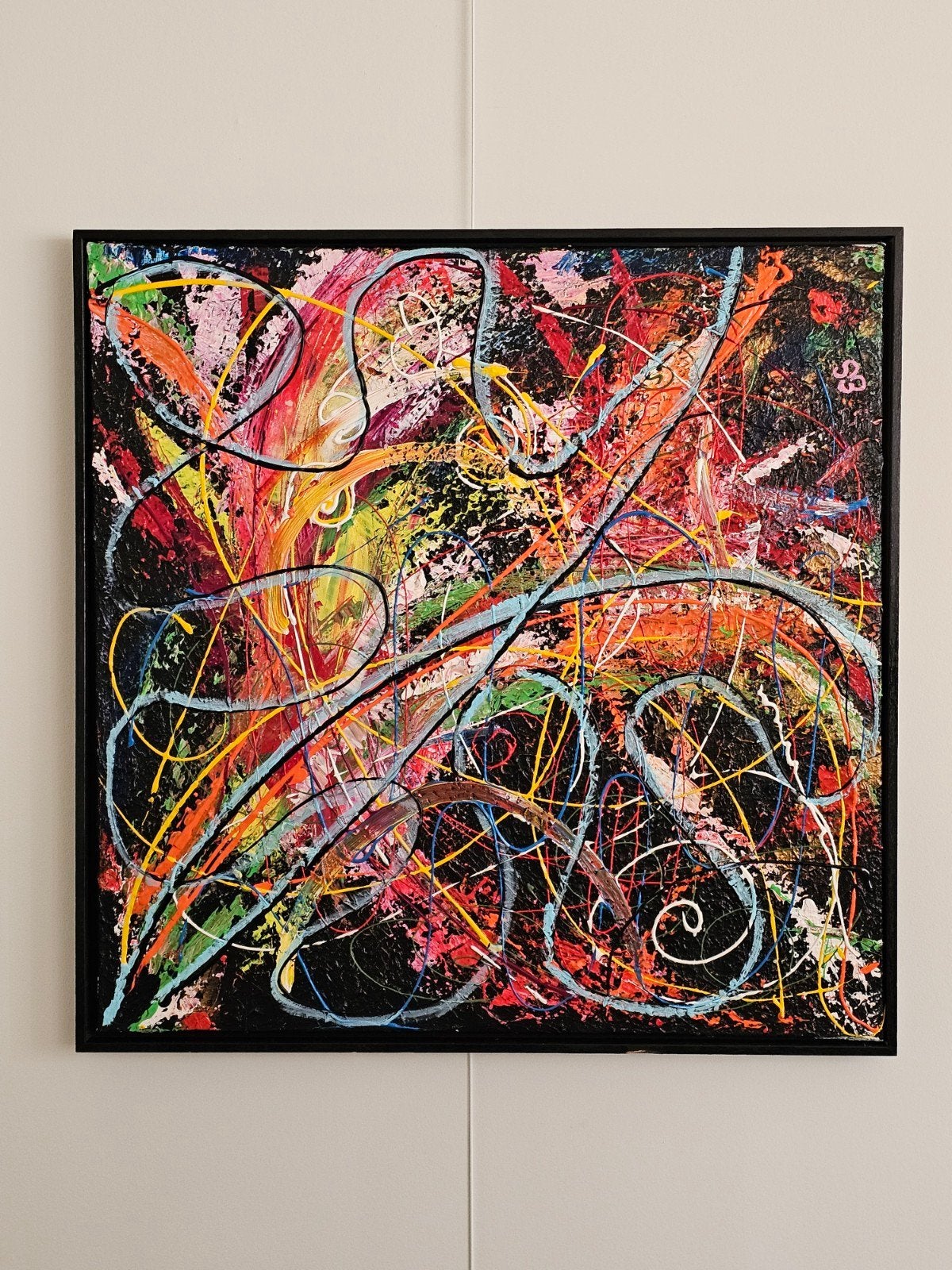 Acrylverfschilderij op canvas  80x80, ingelijst 83x83, Ophalen