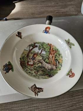 Vintage mooie kinderbord Roodkapje jaren 50 van porselein, Antiek en Kunst, Ophalen of Verzenden