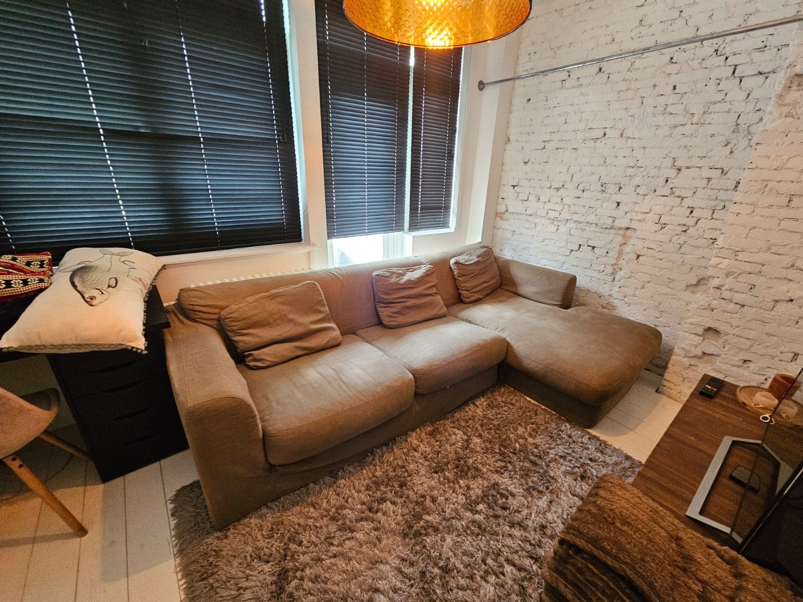 Moderne designbank met chaiselongue, Ophalen, Gebruikt, Hoekbank, Stof