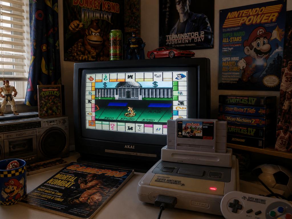 SNES - Monopoly - Ex-Rental Case + Manual NTSC US, Spelcomputers en Games, Games | Nintendo Super NES, Puzzel en Educatief, Gebruikt