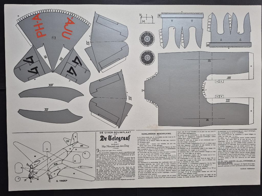 Bouwplaat van de KLM PH-AJU “Uiver” (K1256), Verzamelen, Ophalen of Verzenden, Zo goed als nieuw, Schaalmodel