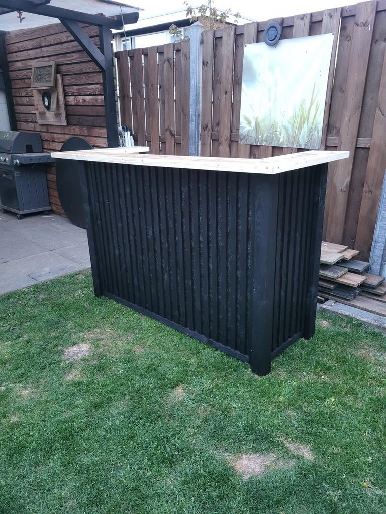 Zwarte bar met houten blad - 180x110x60 cm, Huis en Inrichting, Barren, Ophalen, Nieuw