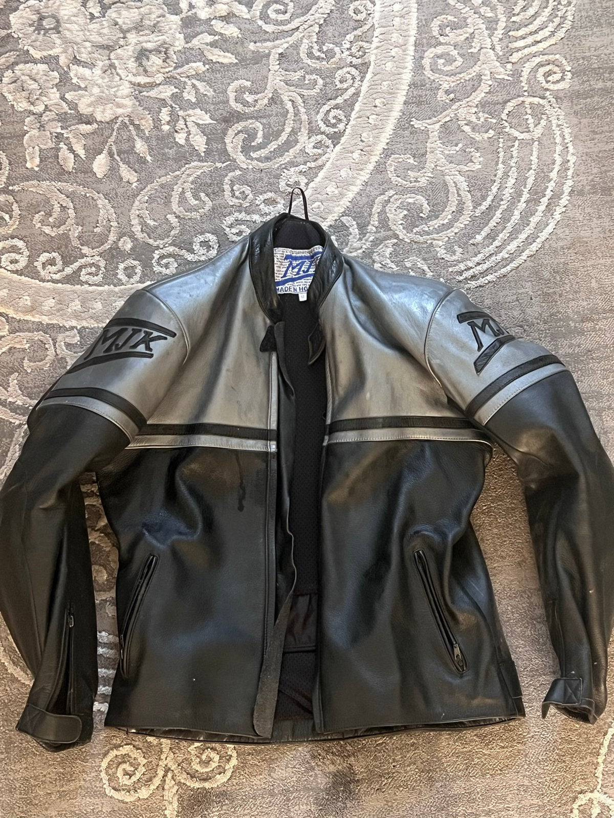 MJK Leren Motorjas - Zwart/Grijs, Maat 52, Motoren, Ophalen of Verzenden, Tweedehands, Heren, Jas | leer