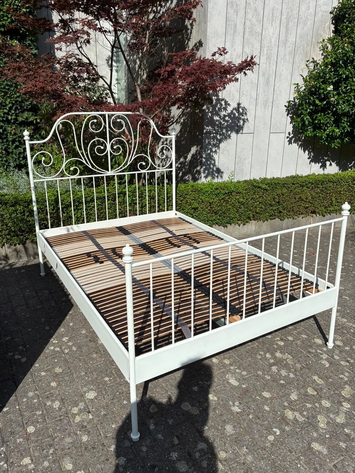 IKEA Leirvik tweepersoonsbed wit metaal 140x200 cm, Ophalen, Wit, Tweepersoons, 140 cm