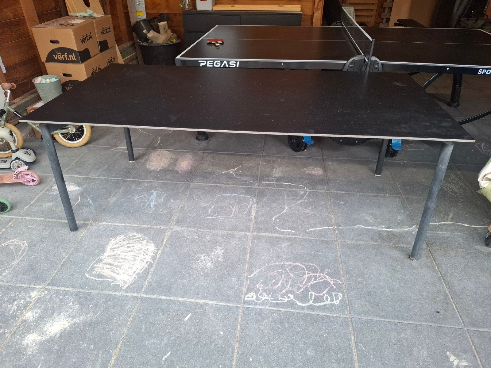 Zwarte buitentafel 200x100cm, Tuin en Terras, Ophalen, Gebruikt, Rechthoekig, Overige materialen