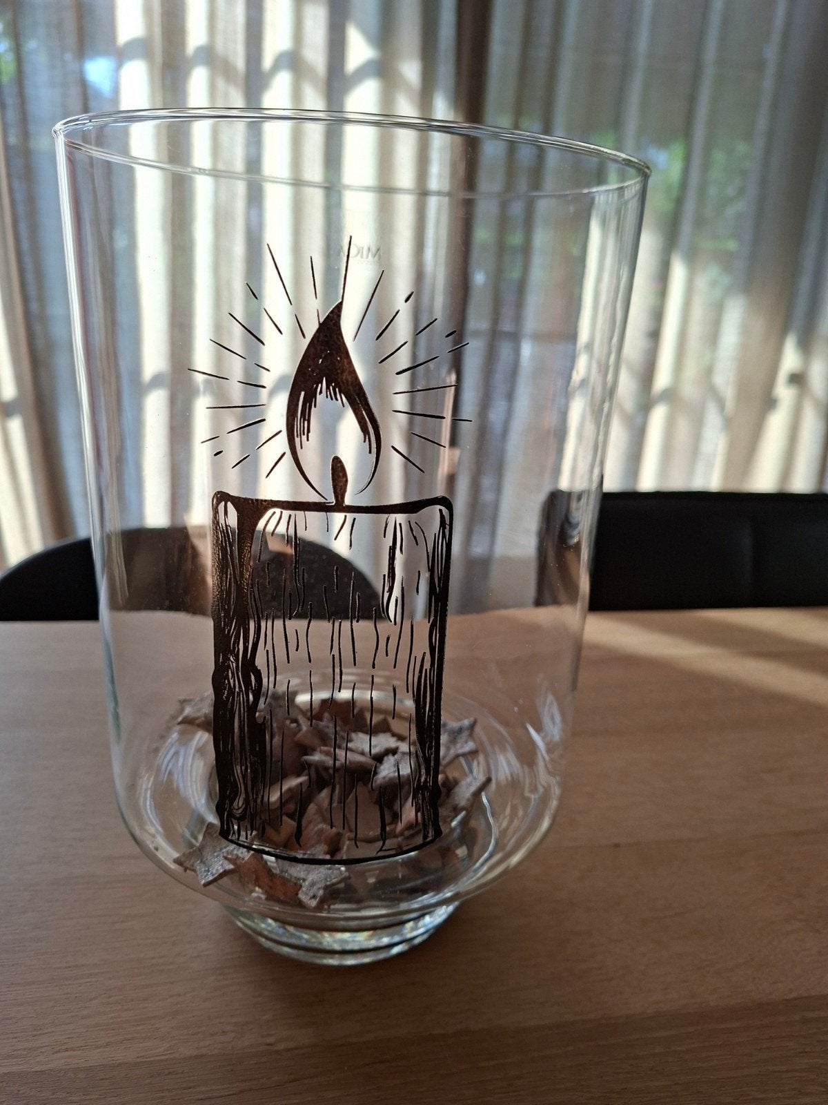 Glazen windlicht met kaarsopdruk, Ophalen, Zo goed als nieuw, Glas, Windlicht