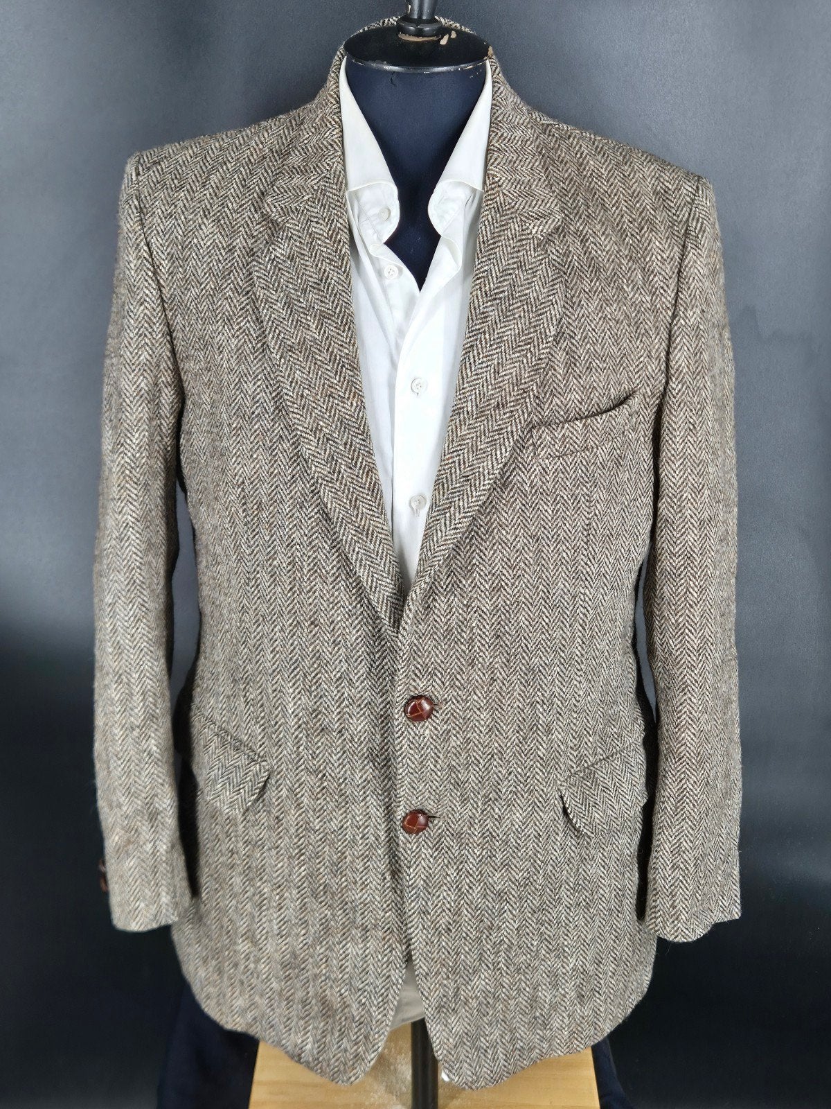 Vintage Harris Tweed Herringbone Blazer - Maat L, Harris Tweed, Bruin, Maat 48/50 (M), Info@harristweed.org