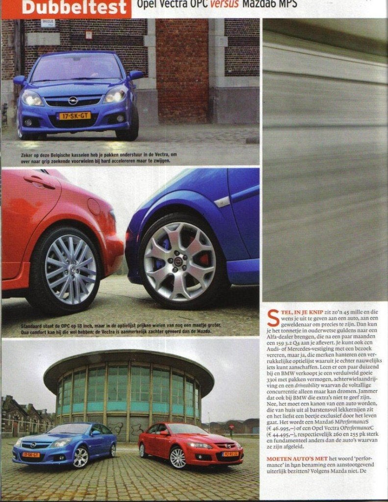 Autovisie dubbeltest Mazda 6 MPS en Opel Vectra OPC, Ophalen of Verzenden, Gelezen, Mazda