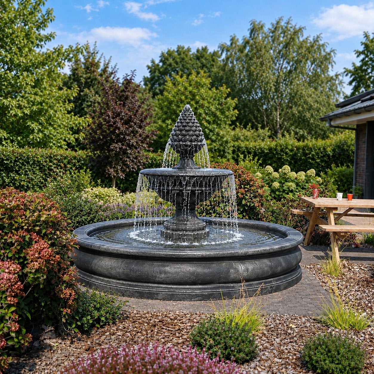 Fontein dennenappel met bassin, Ophalen of Verzenden, Nieuw, Beton, Fontein