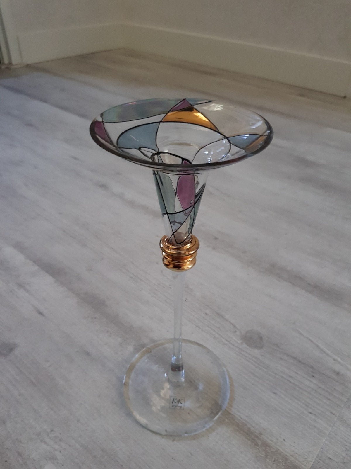 Art Deco Glas met bladgoud, Sierglas, Vintage Glas op voet, Ophalen