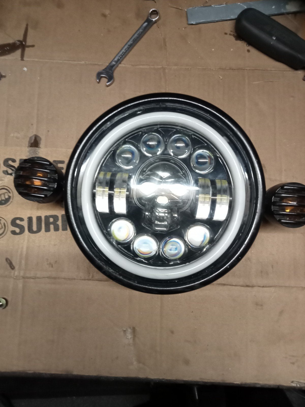LED Koplamp Skull met Richtingaanwijzers voor Motorfiets, Motoren, Ophalen of Verzenden, Gebruikt