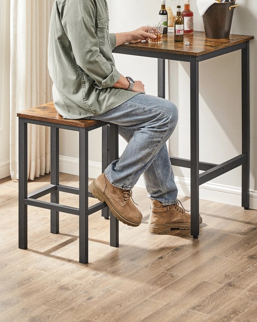 Luxe vierkante bartafel / eettafel met 2 vierkante krukken, Overige houtsoorten, 50 tot 100 cm, Rechthoekig, Nieuw