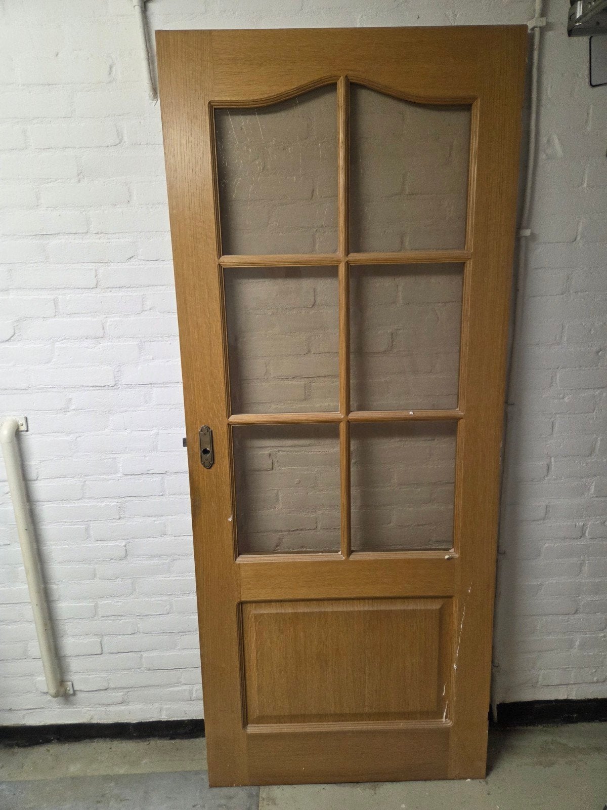 Massief eiken deur met glas 83x201 cm, Doe-het-zelf en Verbouw, Ophalen, Gebruikt, 80 tot 100 cm, Binnendeur