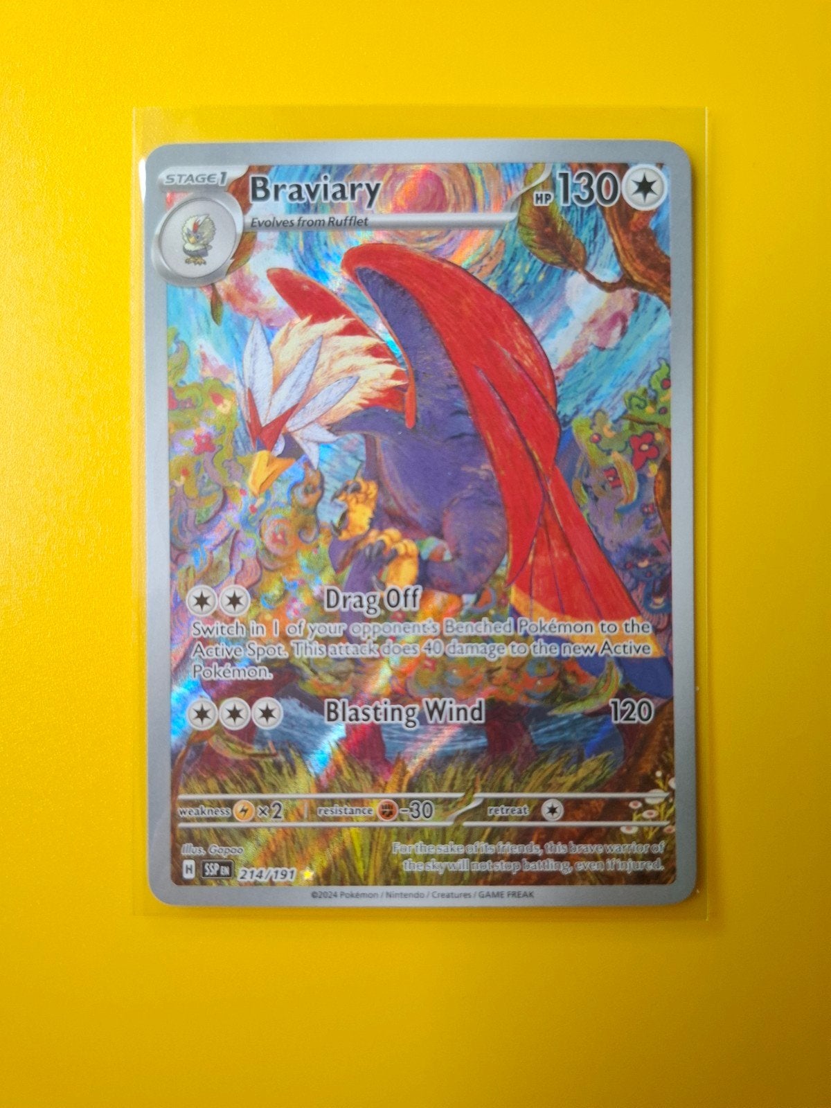 Braviary, Pokemon, 214/191, Surging sparks, Verzenden, Zo goed als nieuw, Losse kaart, Foil