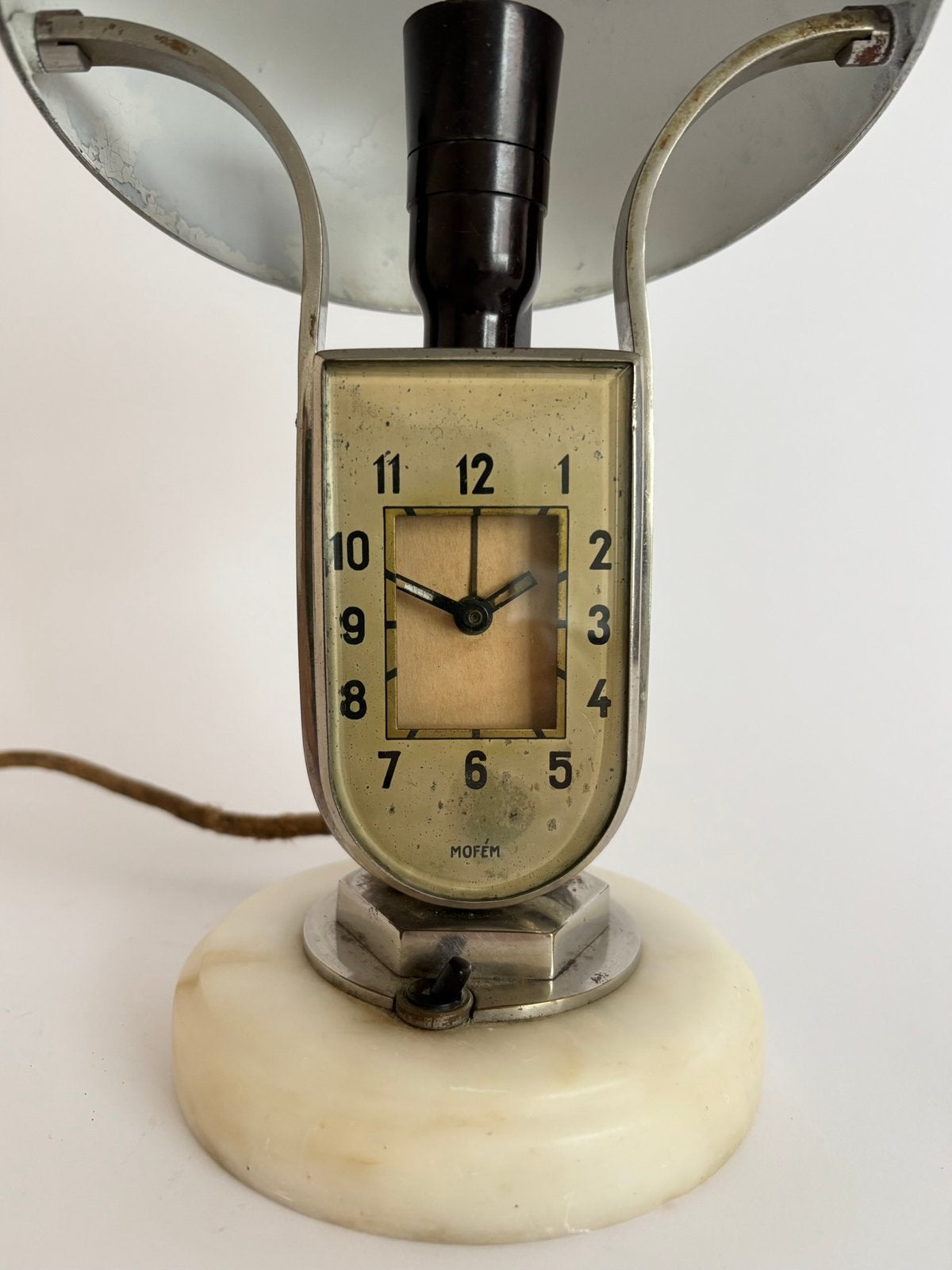 Vintage, art deco Mofem tafelklok met lamp, jaren 30, Metaal, Gebruikt, -, -