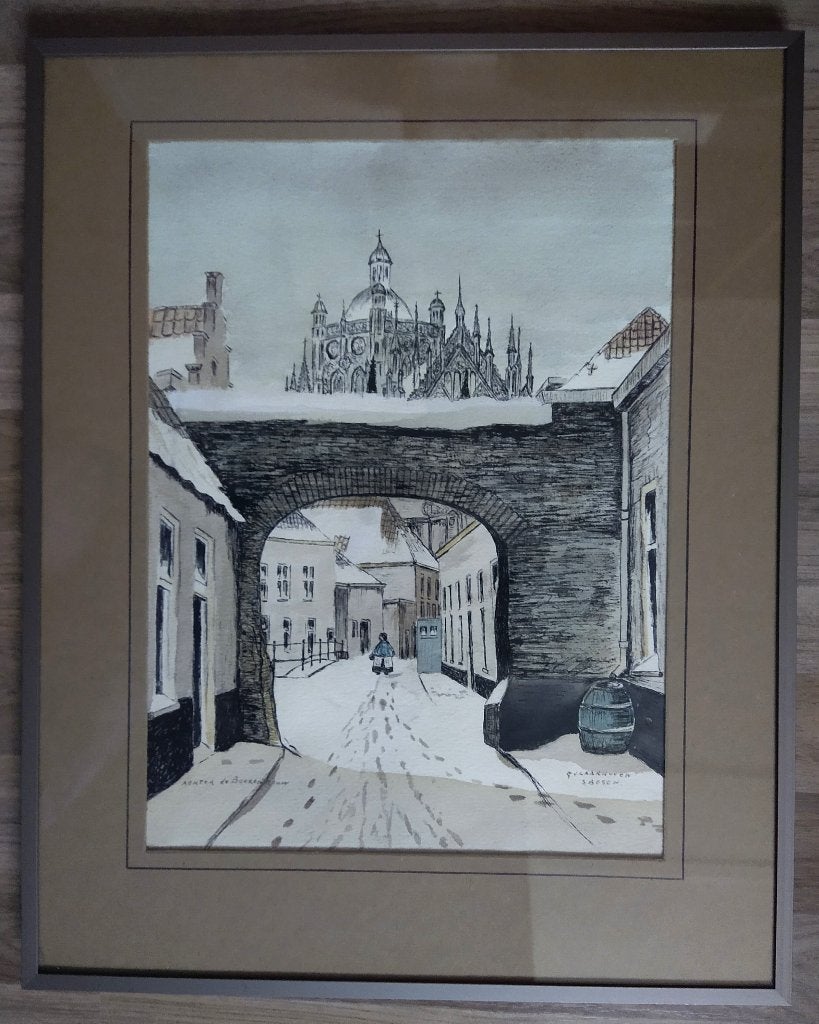 Tekening achter de boerenmouw in 's-Hertogenbosch, Antiek en Kunst, Kunst | Tekeningen en Foto's, Ophalen of Verzenden, Tekening
