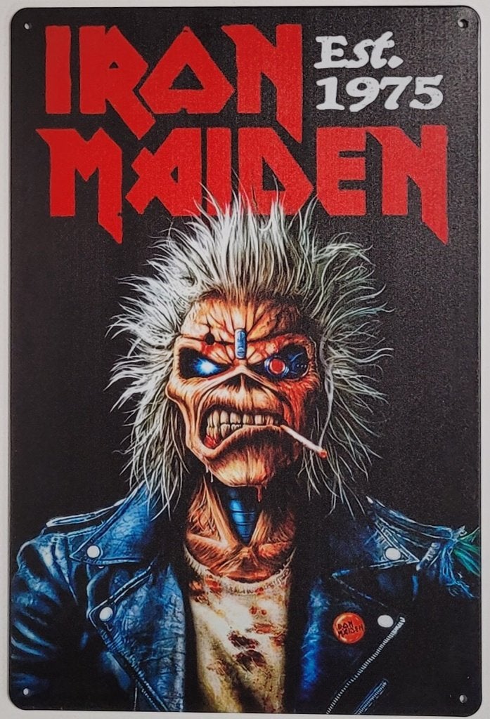 Iron Maiden Est 1975 reclamebord van metaal wandbord deco, Info@deconoord.nl, Deco Noord, Nieuw, Ophalen of Verzenden