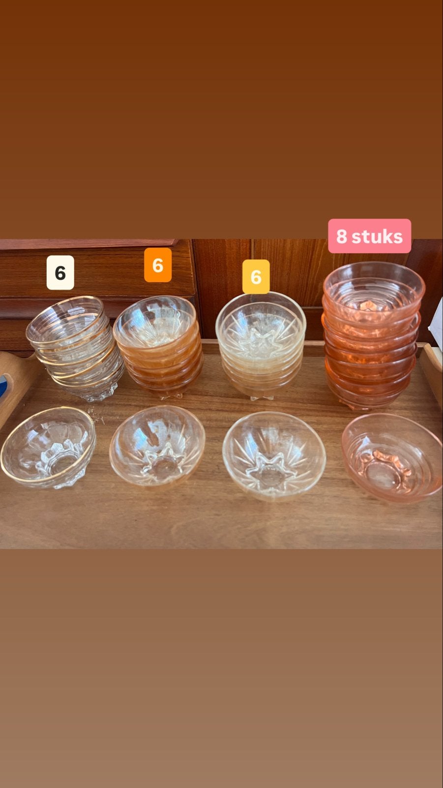 Vintage Franse persglas schaaltjes/dessertcoupes (set), Ophalen of Verzenden