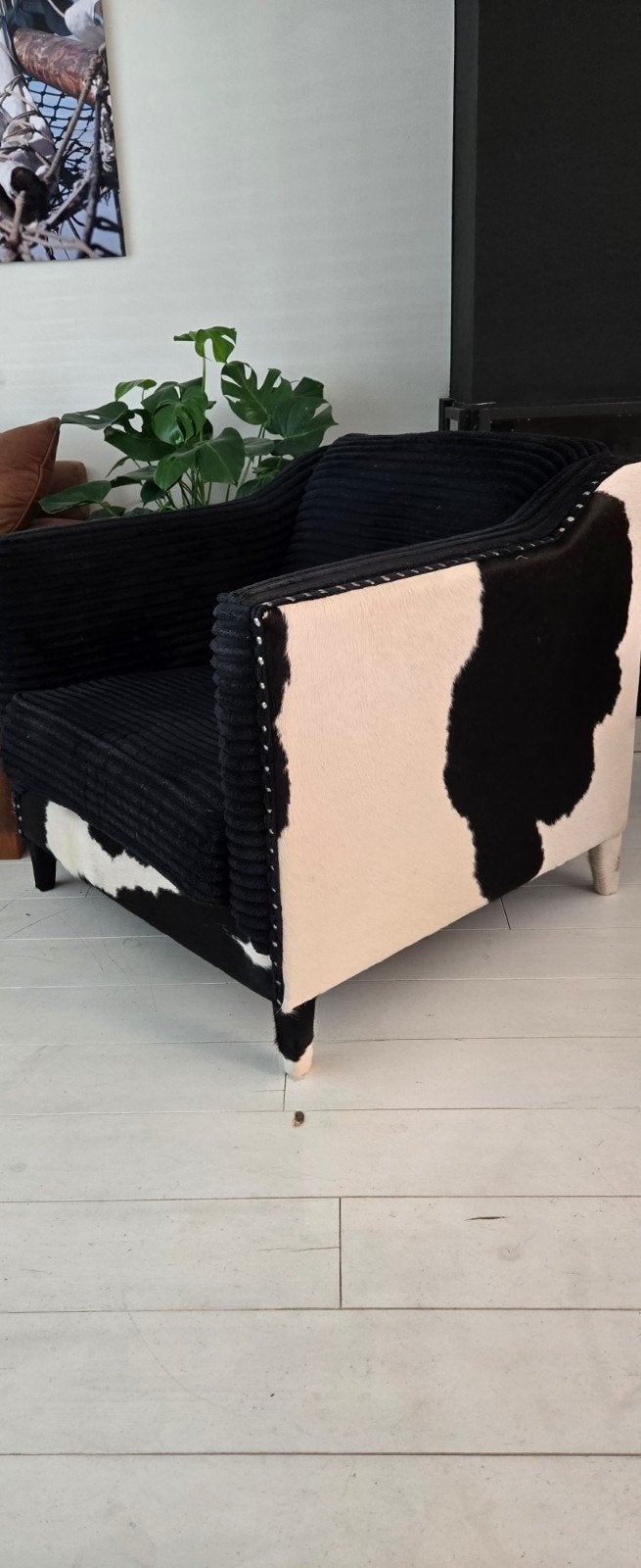 Design Fauteuil Nano Interieurs - Ribfluweel & Koeienhuid, Ophalen, Gebruikt, Stoer, Landelijk, Minder dan 75 cm
