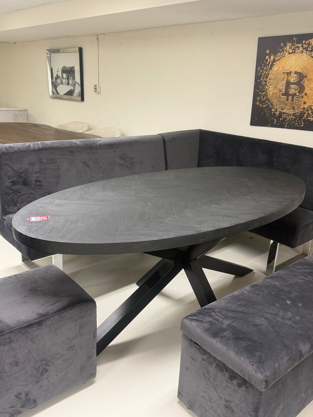 Ovale Visgraat Eettafel Zwart met RVS Poten - 180x90 cm, Ophalen, Nieuw, 50 tot 100 cm, Vijf personen of meer