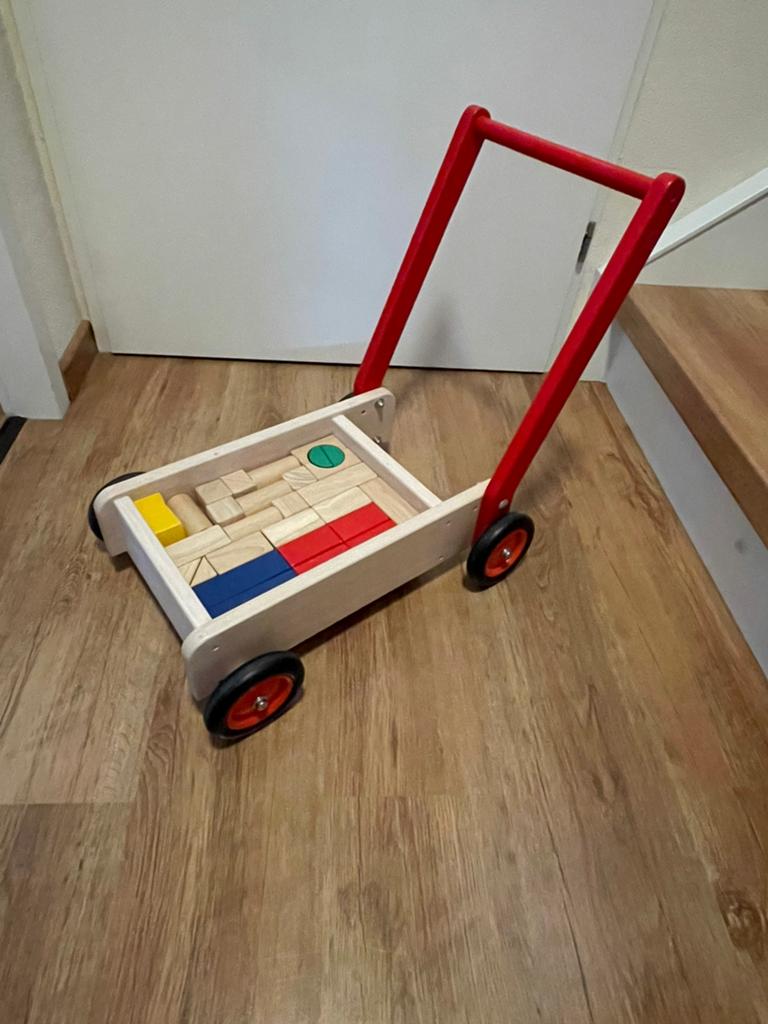 Blokkenwagen, Kinderen en Baby's, Speelgoed | Houten speelgoed, Ophalen, Zo goed als nieuw, Duw- of Trekspeelgoed