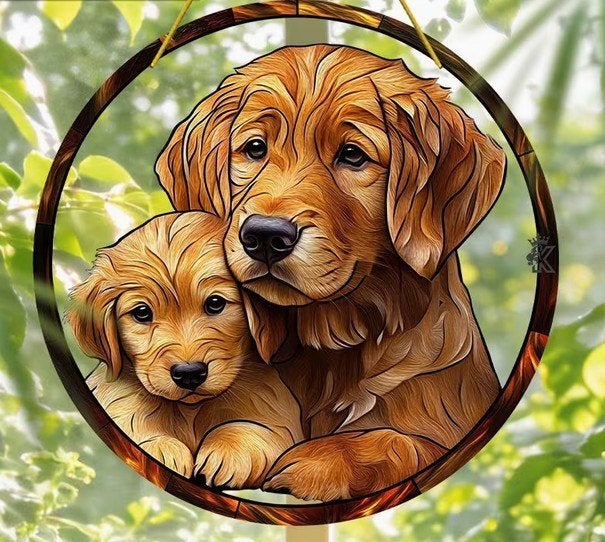 Raamhanger Golden retriever met puppy, Verzenden, Nieuw