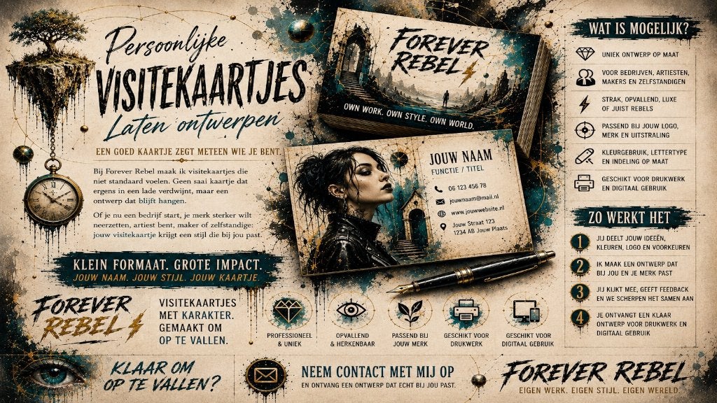 Visitekaartje laten ontwerpen, Diversen, Foreverrebelmail@pm.me, Verzenden, Prins Bernhardstraat 104, Nieuw