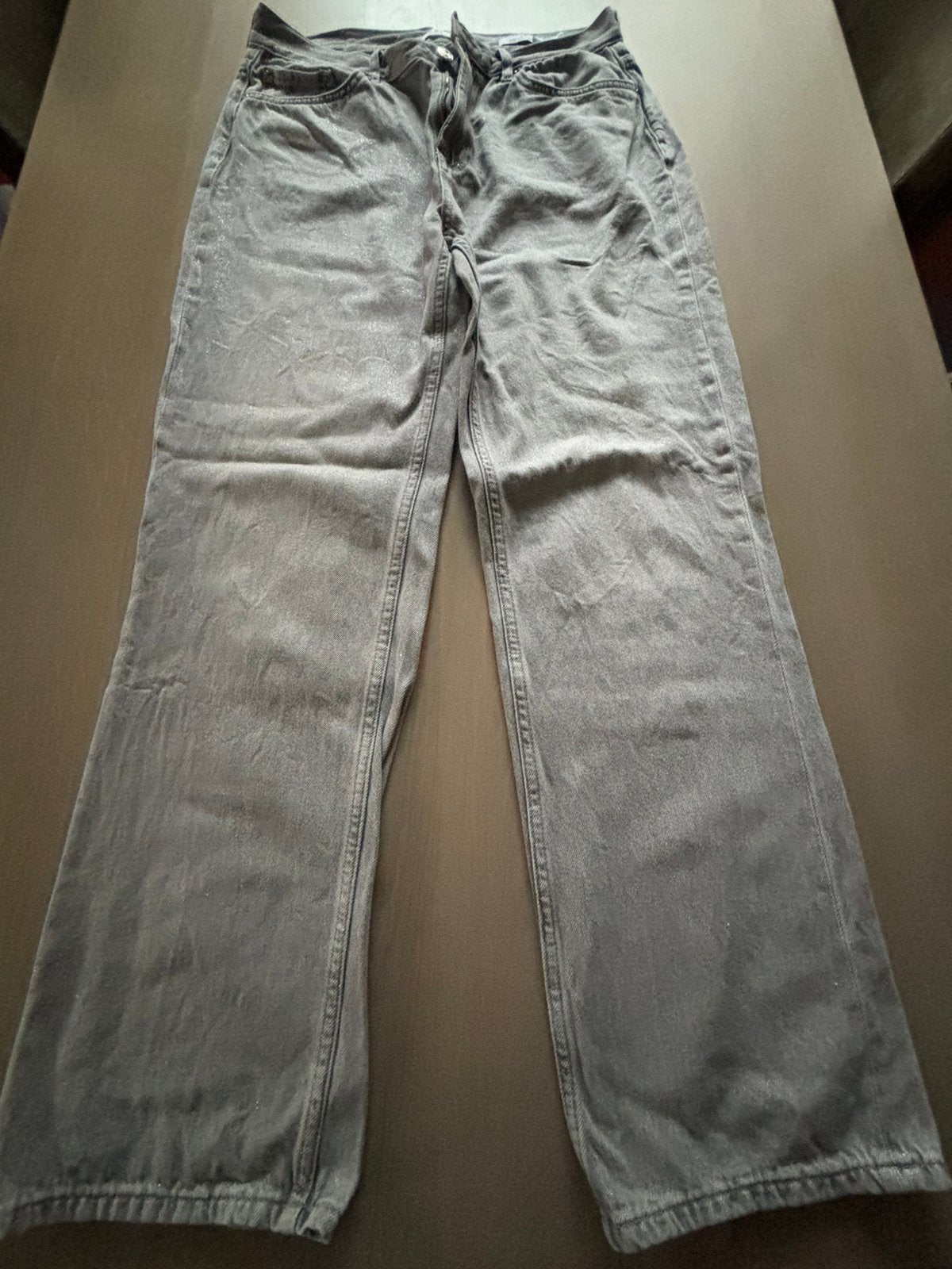 Costes Amy High Rise Straight Jeans met zilveren glinstering, Maat 42/44 (L), Ophalen of Verzenden, Gedragen, Grijs