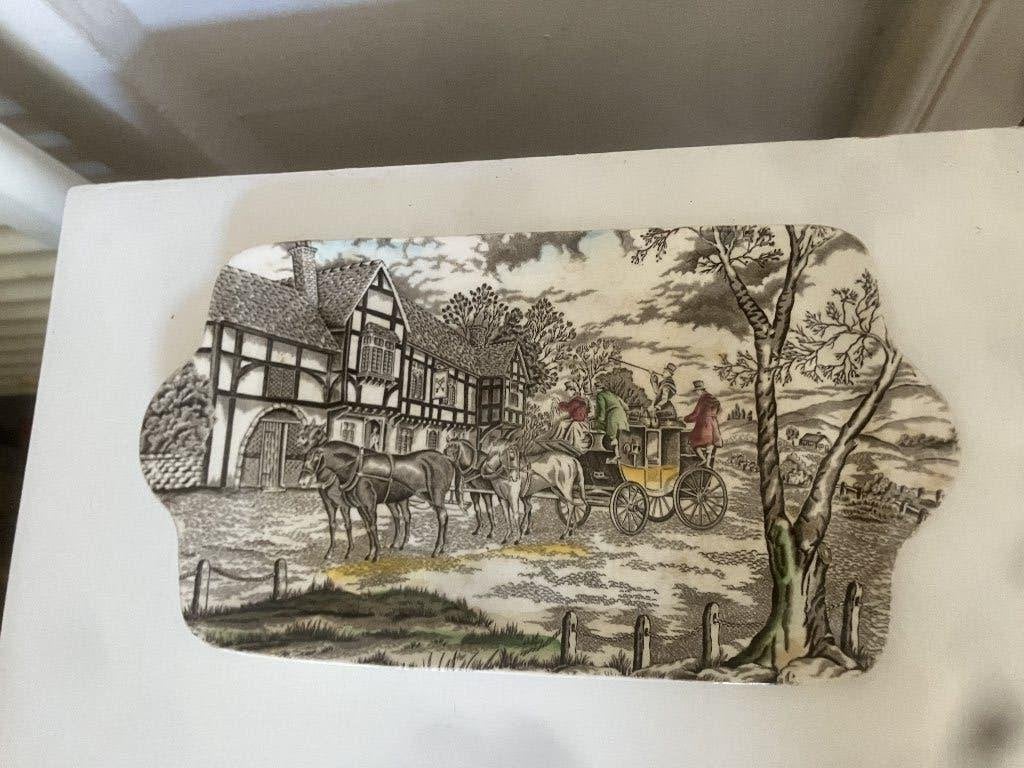 Vintage Myott cakeschaal in het 'Royal Mail' patroon, Ophalen of Verzenden, Overige stijlen, Porselein, Schaal of Schalen