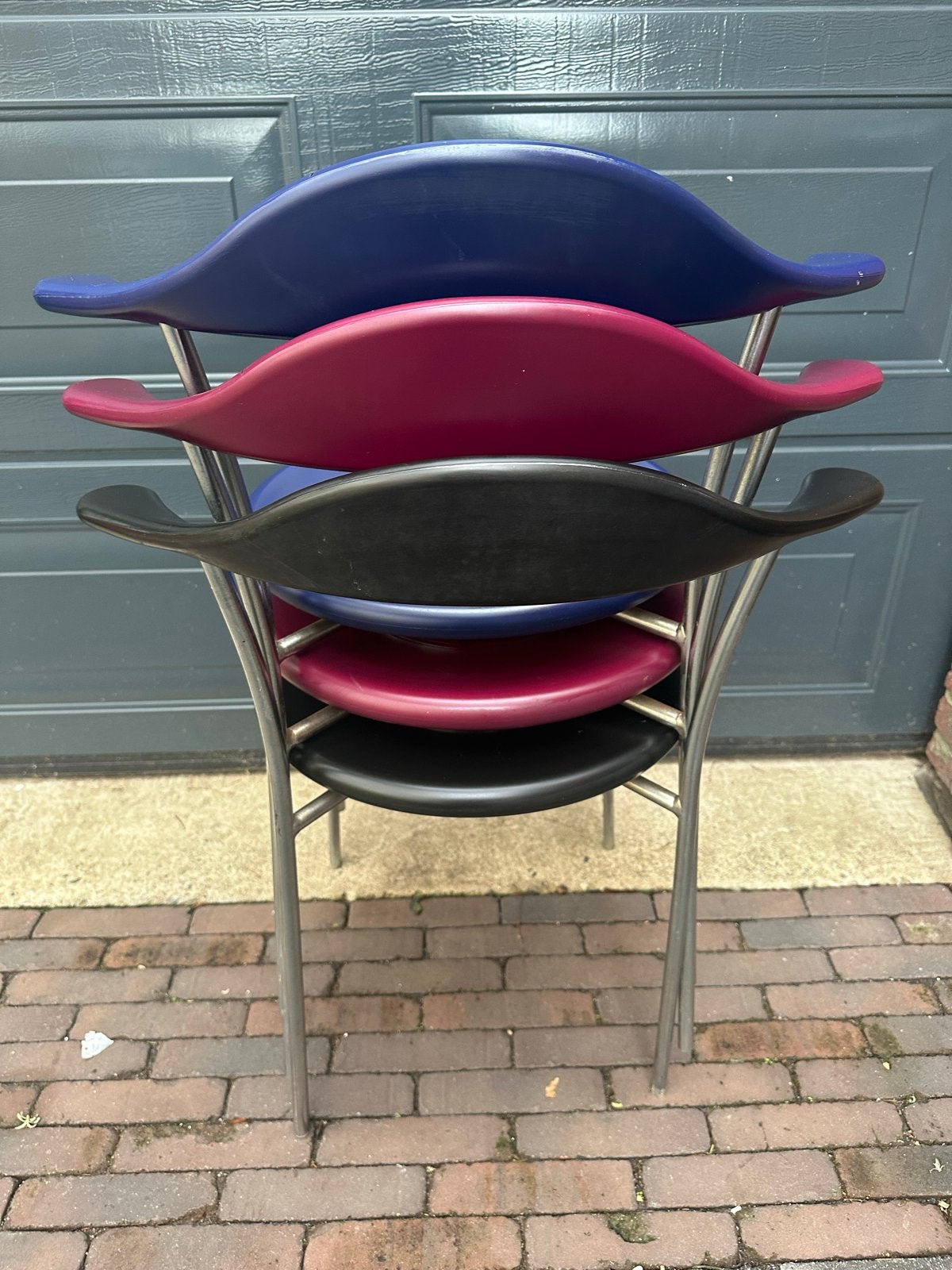Set van 3 Brent Krogh design stoelen - Blauw, Rood, Zwart, Gebruikt, Overige kleuren, Drie, Ophalen of Verzenden