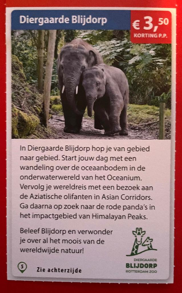 Kortingsbon Diergaarde Blijdorp (3,50 korting pp), Tickets en Kaartjes, Drie personen of meer, Kortingskaart