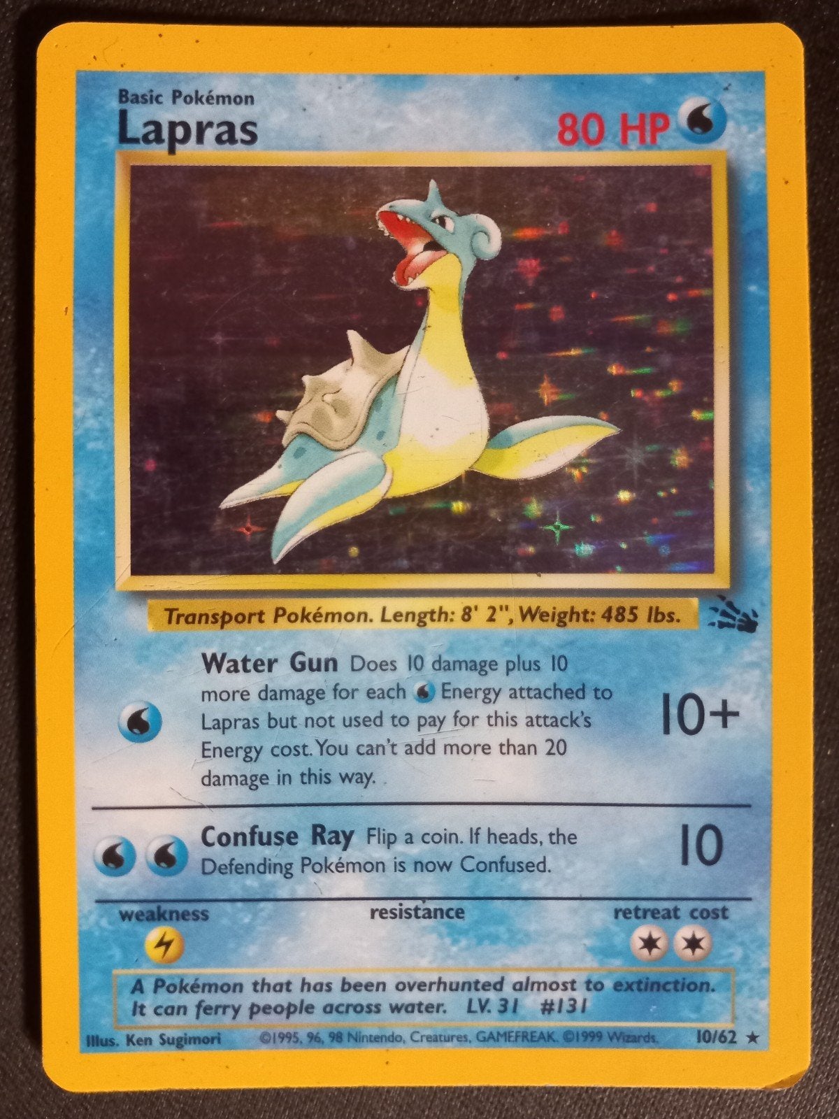 Lapras 10/62 Fossil Holo Vintage Played, Verzenden, Gebruikt, Losse kaart, Foil
