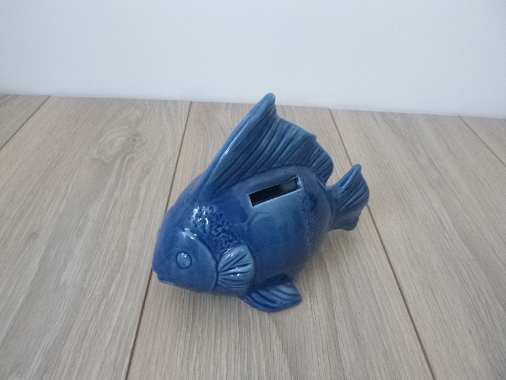 vis spaarpot afm. 15x19 cm, blauw  nieuw, Ophalen of Verzenden, Nieuw, Steen, Aardewerk of Keramiek, Dier