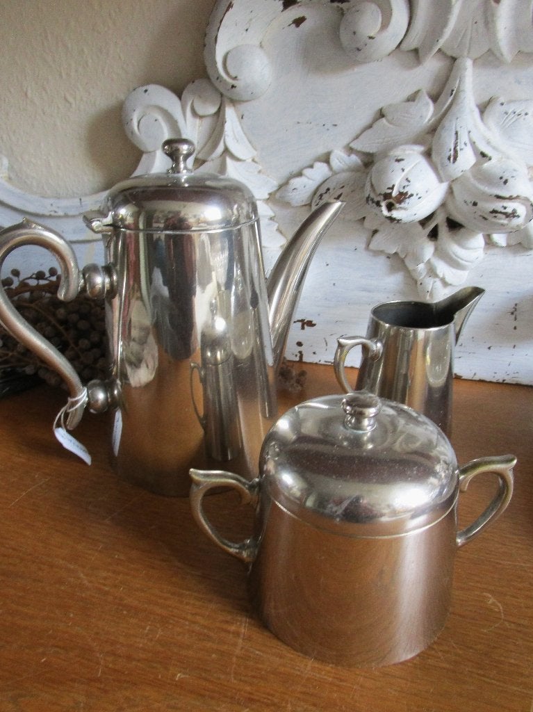 Vintage verzilverde theeset - theepot, suikerpot, melkkan, Ophalen of Verzenden