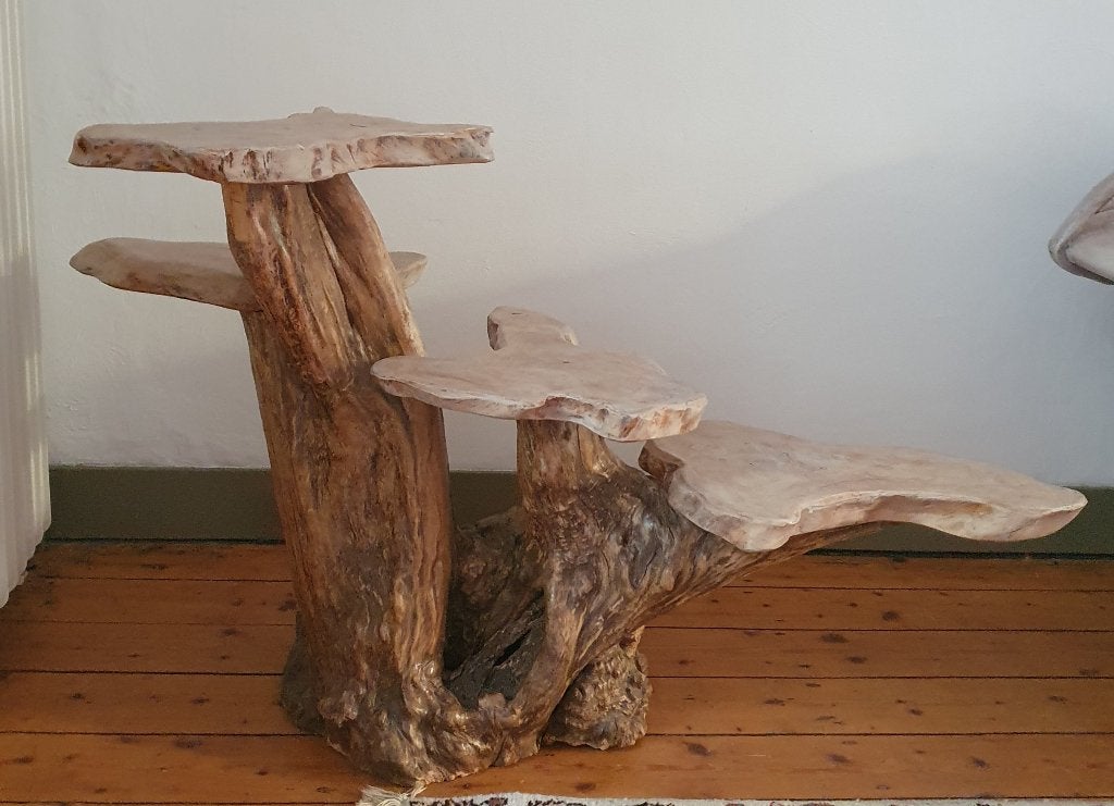 Tafeltje Indonesisch met 4 plateaus, Huis en Inrichting, 75 cm of meer, Overige vormen, Hout, Ophalen