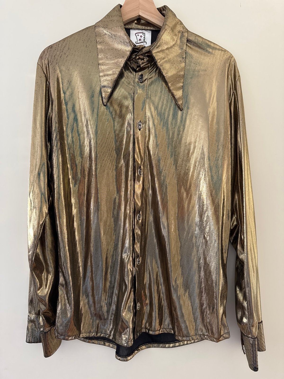 Goudkleurige Blouse S (valt als ML) - Perfect voor Feestjes!, Carnaval, Maat 42/44 (L), Nieuw, Ophalen of Verzenden