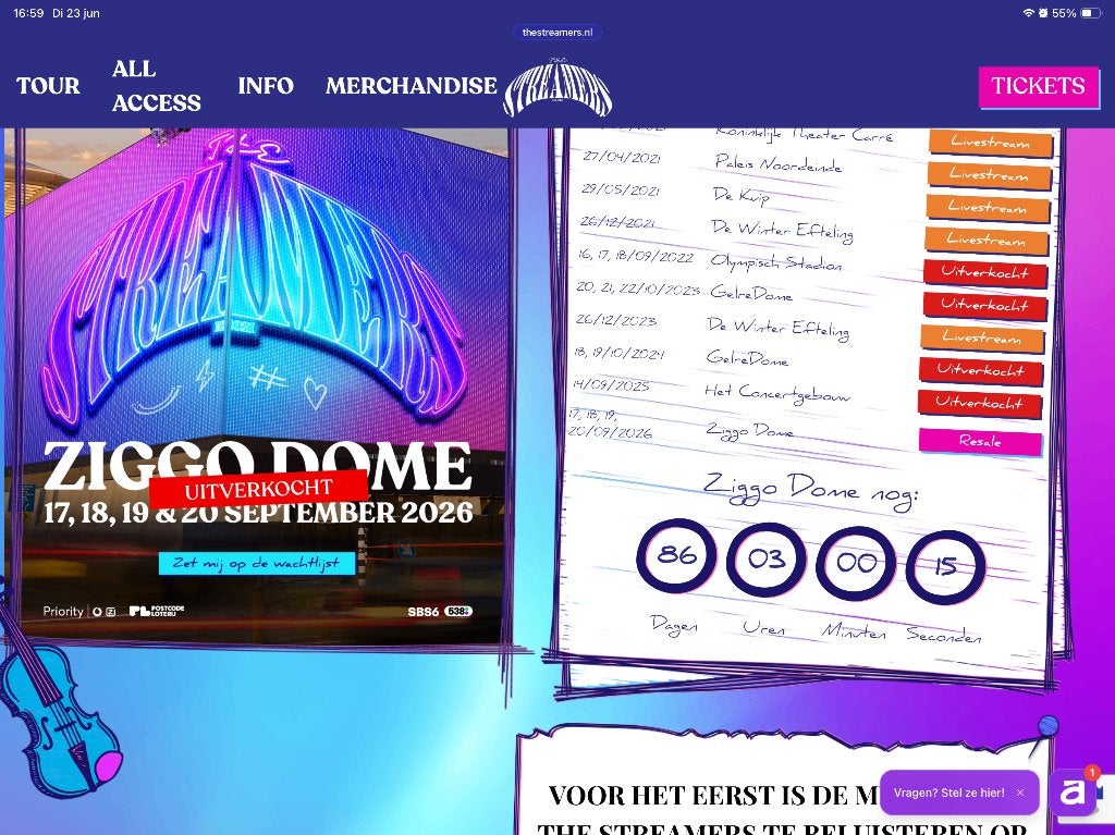 Kaartjes voor de Streamers Ziggo Dome 20 september 2026, Twee personen, September, Overige typen
