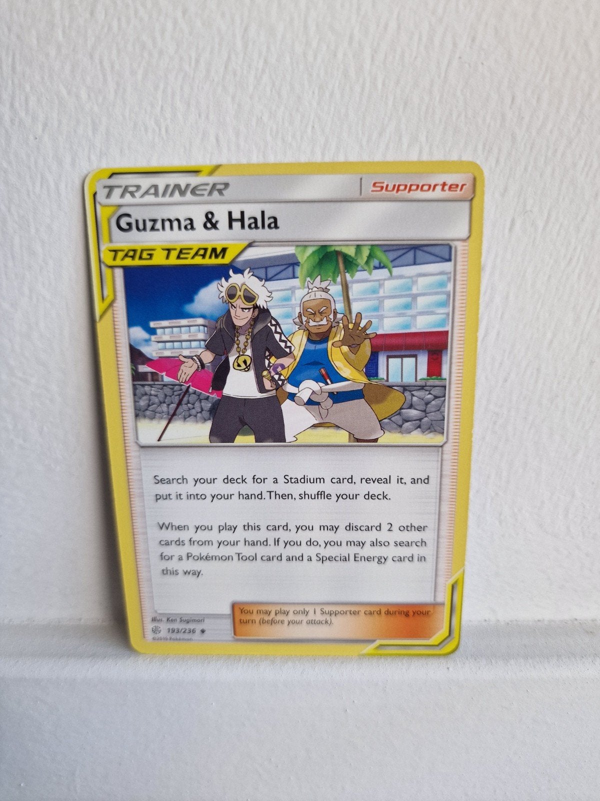 Pokémon Kaart: Guzma & Hala TAG TEAM Supporter (193/236), Ophalen of Verzenden, Zo goed als nieuw, Losse kaart