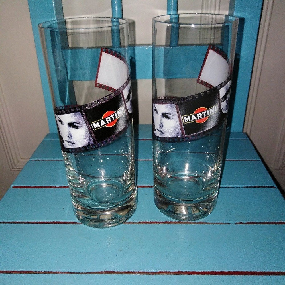 Martini longdrink glazen met filmrol logo 2 stuks, Huis en Inrichting, Keuken | Servies, Ophalen, Glas of Glazen, Overige stijlen
