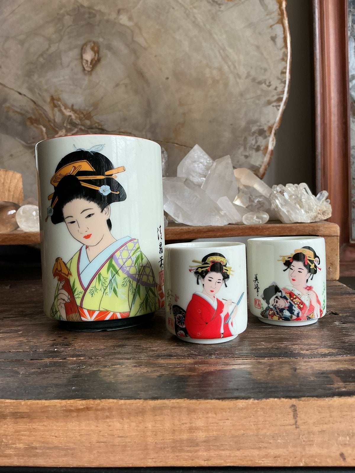 Set van 3 Japanse Geisha theekopjes/sake kopjes, Ophalen of Verzenden