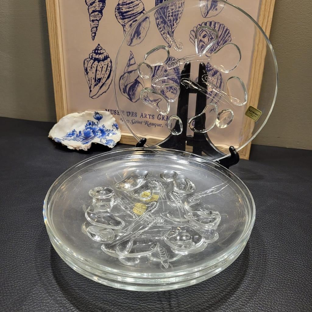4 Luminarc glazen borden met garnalen afbeelding ø19, Antiek en Kunst, Ophalen of Verzenden